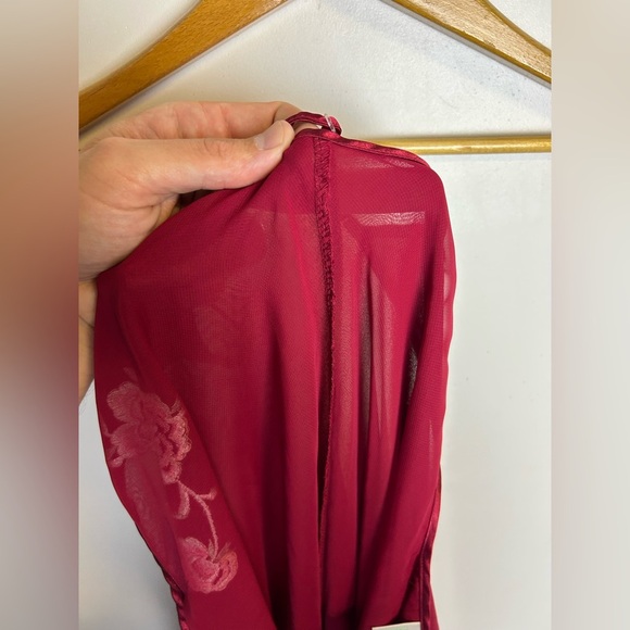 Y2K vintage California Dynasty Sz L Slip Mini Dress Sexy Red Floral Shiffon - Picture 9 of 10